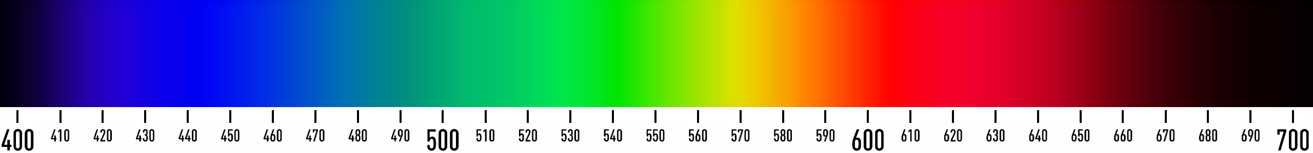 the visible spectrum in nm